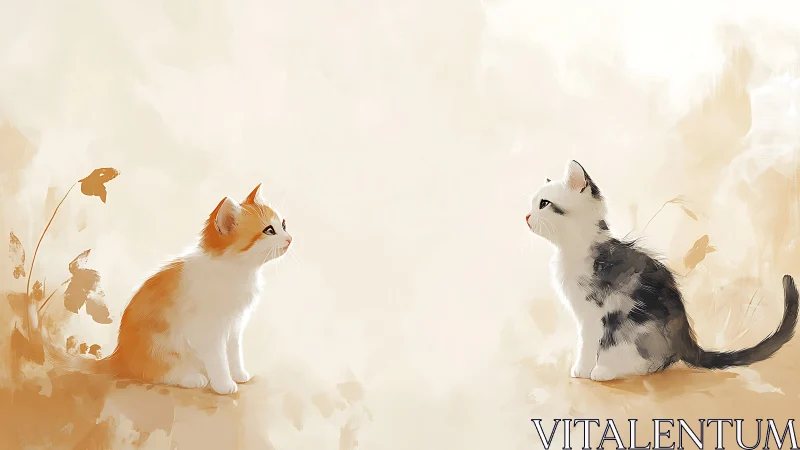 Orange and Calico Kittens in Warm Autumn Setting Study