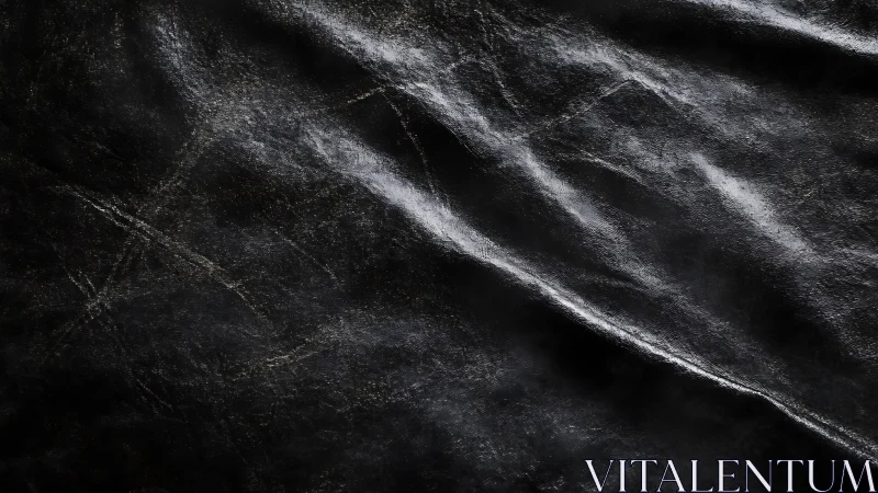 Gently folded black leather surface catches soft studio light