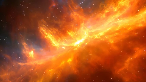 Bright orange nebula stretches across dense star field