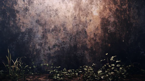 Whispered Ivy Against Timeworn Midnight Plaster Wall.