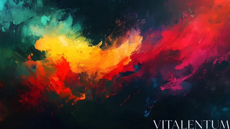Vivid Abstract Painting with Bold Red, Yellow, and Blue Brushstrokes.