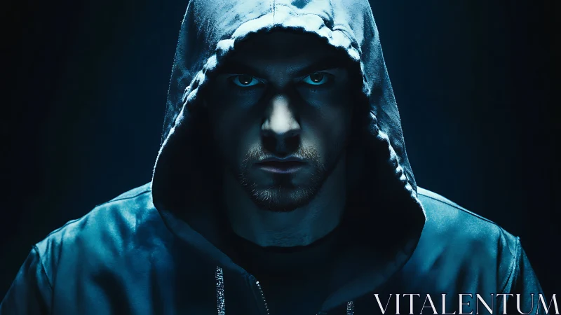 Hooded male portrait uses low key lighting for cyber-noir impact