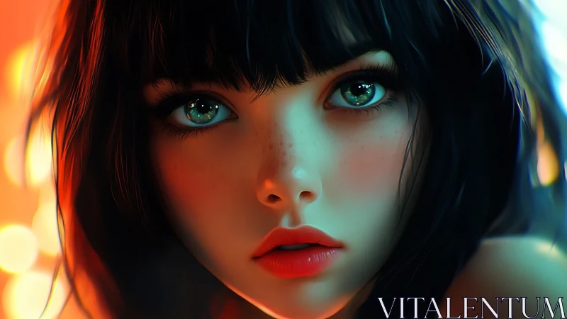Digital portrait shows close view of young woman’s face