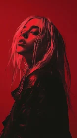 Monochrome red portrait uses hard side lighting and glossy textures