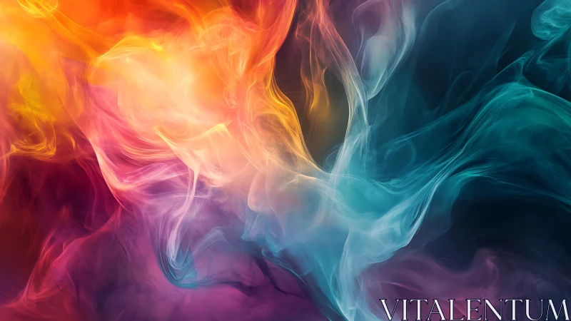 Vibrant abstract smoke waves in vivid warm cool color flow.