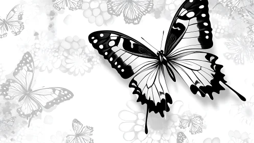 High-contrast monochrome butterfly with layered vector gradients