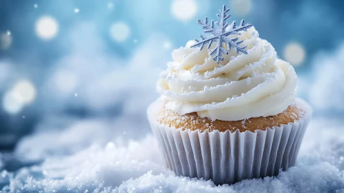Winter Cupcake With Snowflake Topper in Snow.