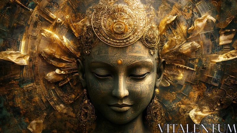 Digital rendering presents ornate metallic deity-like face