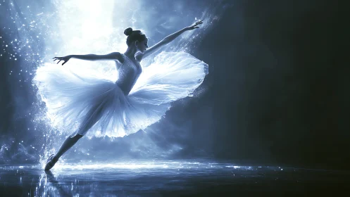 Snowlit ballerina carving starlight across a liquid stage.