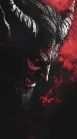 Demonic horned creature profile in red and black haze.