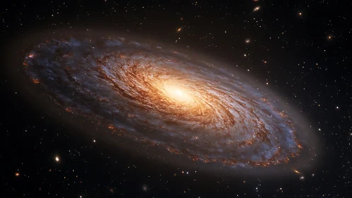 Spiral galaxy core glowing with golden stellar dust field.