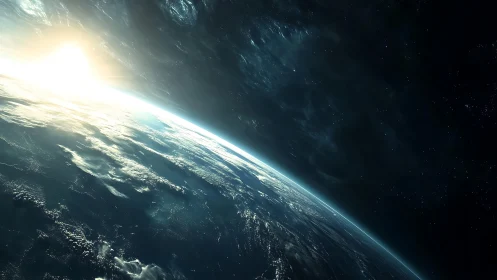 Gentle sunrise glows over Earth’s curve in quiet deep space