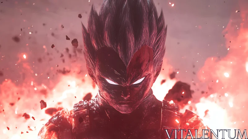 Fierce flaming warrior gazes ahead with unstoppable resolve