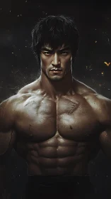 War-scarred martial artist stares ahead in brooding silence.