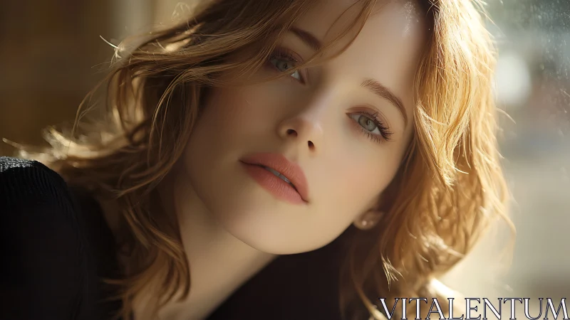 Close-up portrait of woman in soft directional daylight lighting