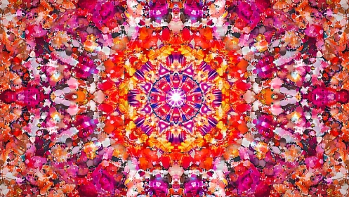 Radiant mandala bloom in vivid kaleidoscopic symmetry.