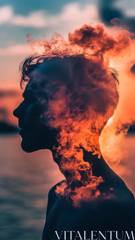 Fiery sunset silhouette captures a mind glowing with light