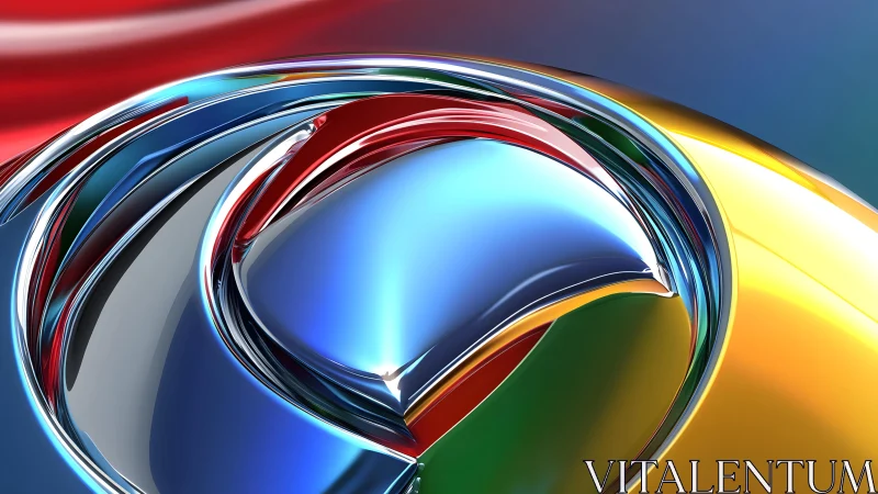 Vibrant Chrome-Like Abstract Swirl in Metallic Colors, Digital Art.