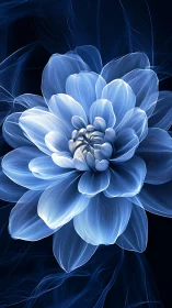 Luminescent blue flower rendered with ethereal linework.