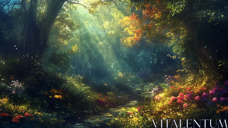 Enchanted Garden Path Through Golden Light.