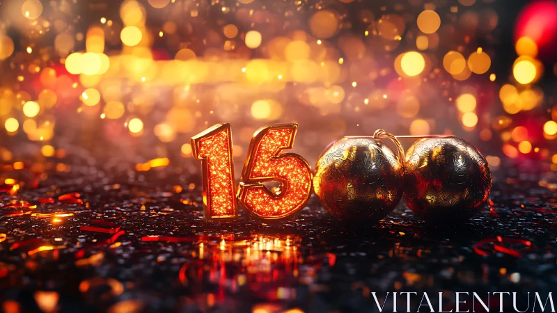 Sparkling fifteenth milestone bathed in festive gold glow.