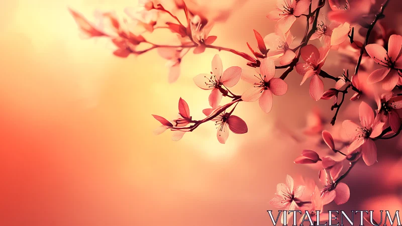 Pink flowering branches against warm gradient background.