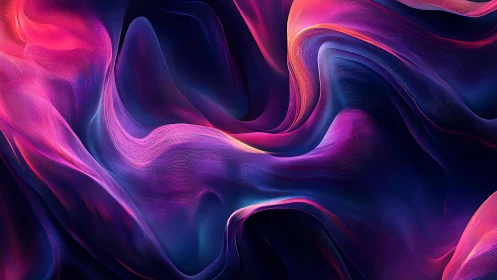 Iridescent fluid ribbons in neon magenta and deep indigo folds.