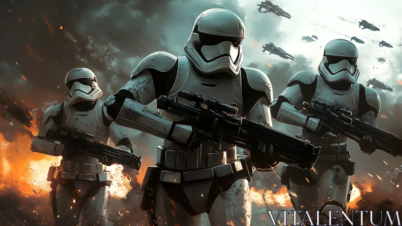 3D sci-fi infantry charge with armored troopers in formation.