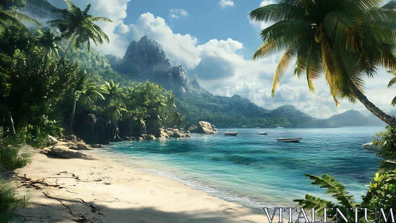 Tropical Lagoon Cove: Dense Palm-Lined Beach with Turquoise Waters