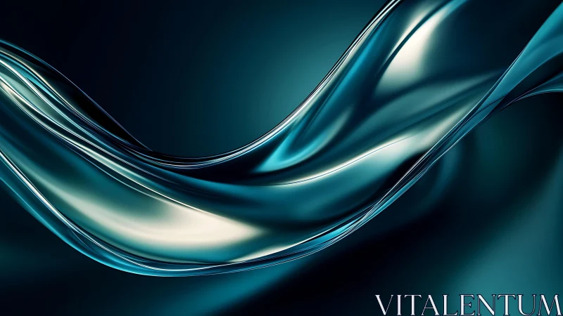 Fluid metallic wave abstract art with teal and silver tones.