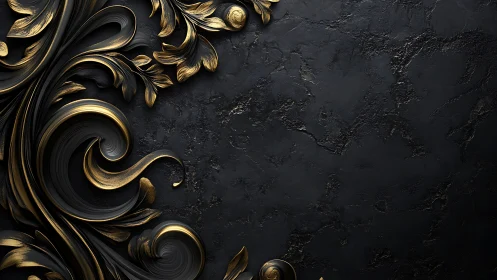 Baroque gold swirls quietly conquer a midnight stone void
