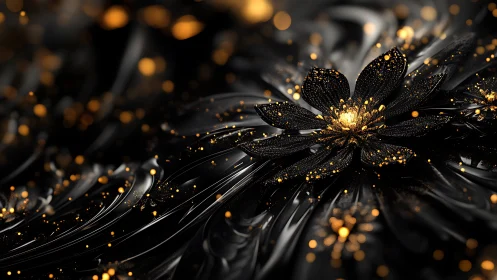 Parametric black lotus with luminous particulate gold core.