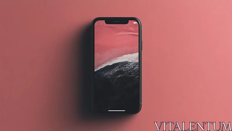 Smartphone mockup displaying a dramatic coastal landscape wallpaper