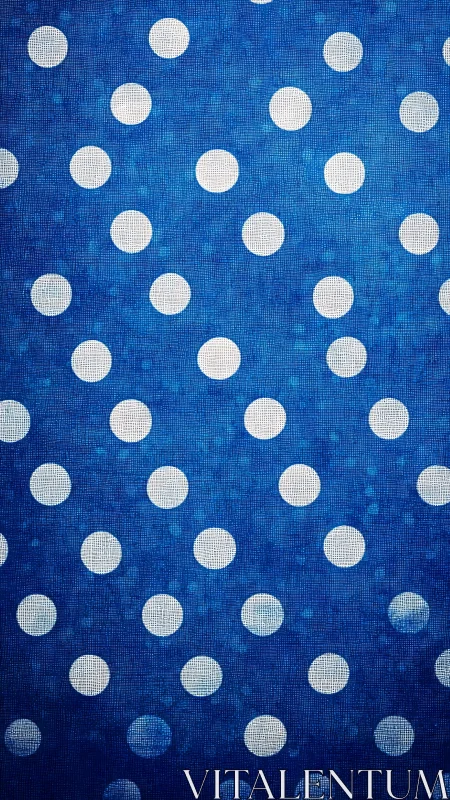 White polka dots over textured deep blue fabric field.
