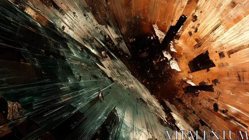 Fractured glass abyss splitting teal and amber void.