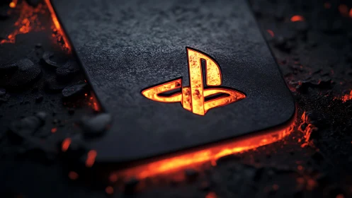 Molten game emblem burns through midnight-forged metal