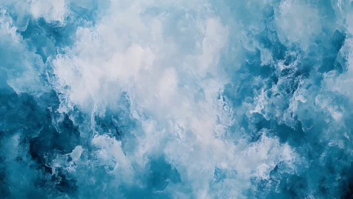 Billowing ocean mist abstract in layered blue hues.