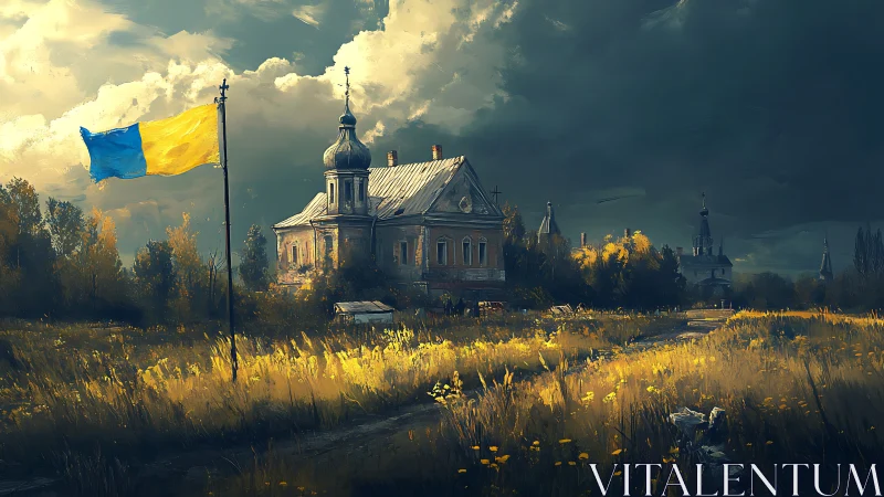 Stormlit Ukrainian church stands resilient beneath dark skies