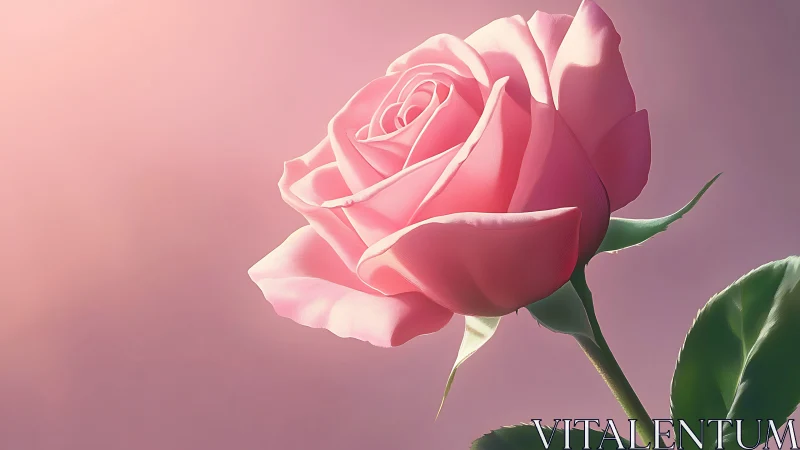 Pink Rose Bloom Against Gradient Backdrop.