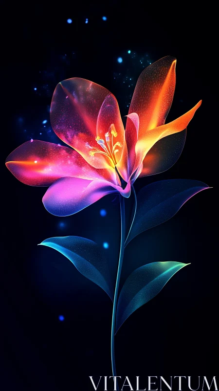 Glowing Neon Blossom Dancing in Darkness.
