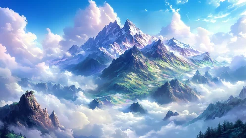 Skyborne emerald peaks drifting above a sea of clouds.