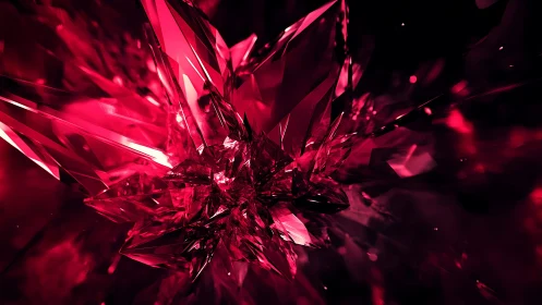 Vivid Abstract Red Crystal Explosion in Digital Art Style.