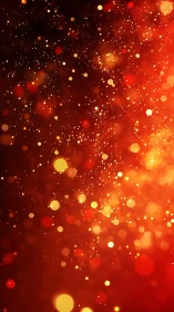 Red and gold bokeh particles form dense glowing backdrop