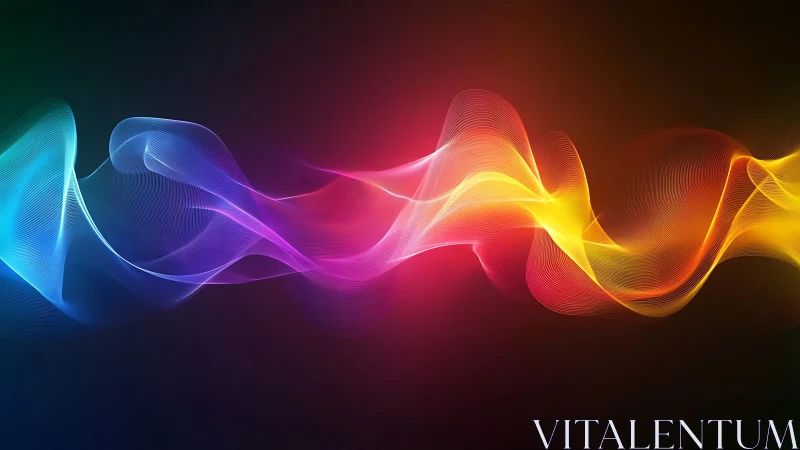 Neon light waves flow across dark gradient digital background