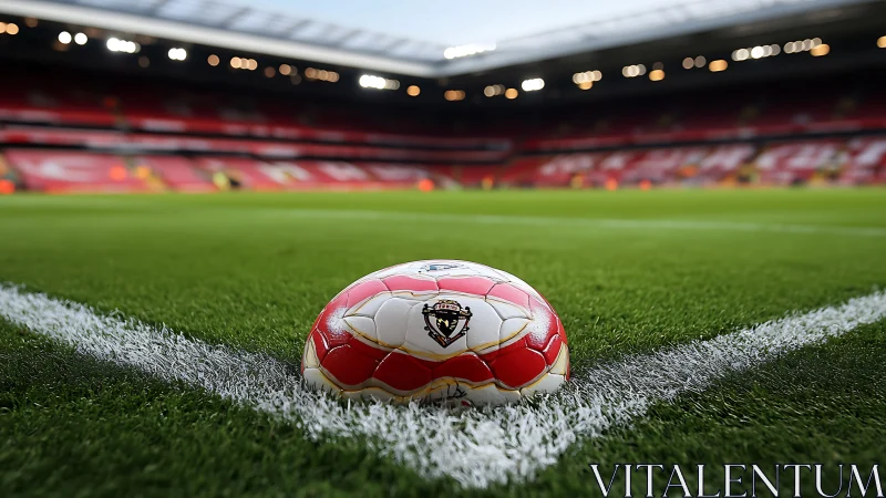 Quiet kickoff moment on a bright green football pitch.