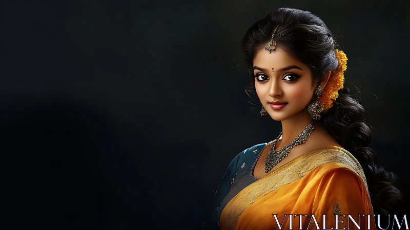 Portrait uses directional lighting on woman in ornate silk saree