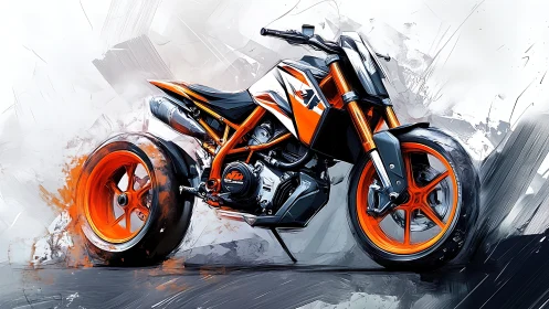 Dynamic orange streetfighter motorcycle rendered in digital painting