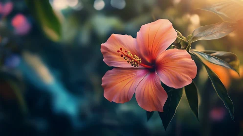 Coral Hibiscus Commands the Golden Hour Stage