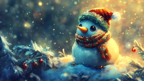 Festive snowman character rendered in luminous digital painting