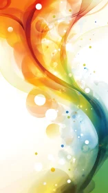 Flowing rainbow light arcs curve across a bright white space